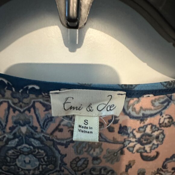 Womens Boho Patchwork Print Top S Emi & Joe Keyhole Neck 3/4 Sleeve Polyester/Sp - Picture 4 of 9